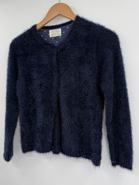 Zara Girl's Fuzzy Knit Snap Front Cardigan | Navy | 9-10Y